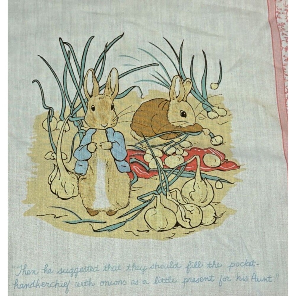 Vtg Peter Rabbit Baby Crib Blanket FREDERICK WARNE quilt pink COTTON panel B Pot - Picture 5 of 9